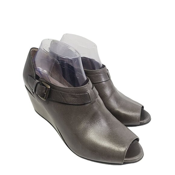 Anyi Lu Melanie Leather Wedge Peep Toe‎ Shoes Women's Size 39 US 9 - Picture 1 of 11